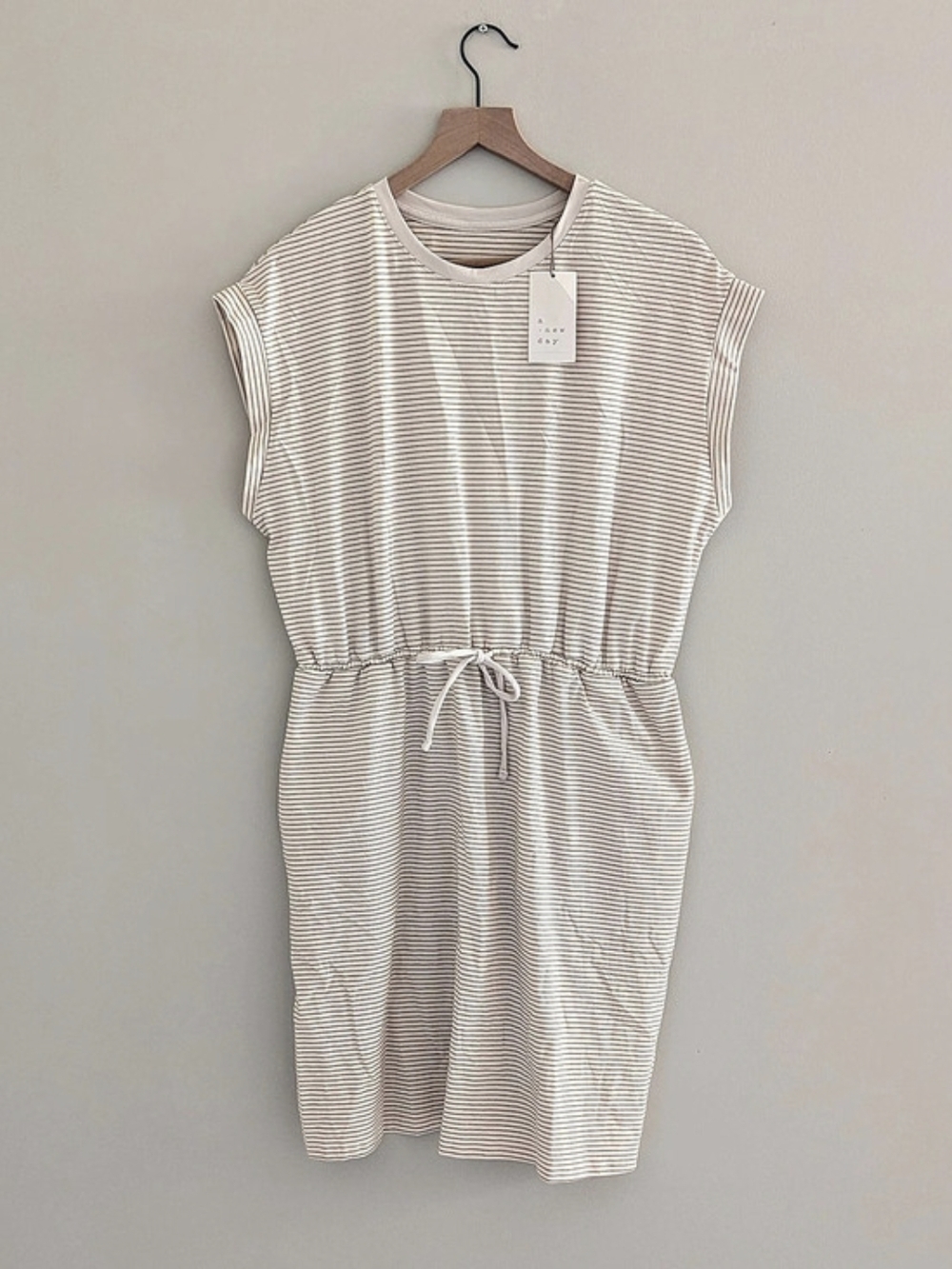 A New Day Striped Casual T-shirt Dress With Drawstring Waistband Large NWT